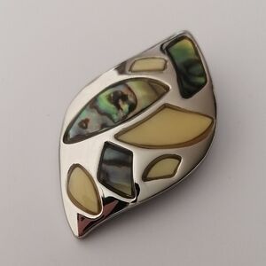 Lia Sophia Silvertone Leaf Pendant with Abalone and Cream Inlay